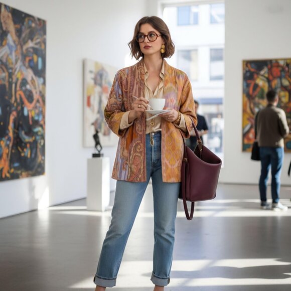 Anii by Natural Silk Wool Patchwork Jacket M Boho Luxe Vintage Art to Wear - Picture 1 of 11